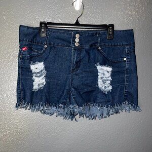 QQMY Women’s Distressed Denim Cutoff Shorts Size 17/18 Blue Fringe Hem